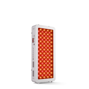 BestQool Half-Body Red Light Therapy Pro100, medical-grade freestanding device with glowing red LEDs & digital timer.