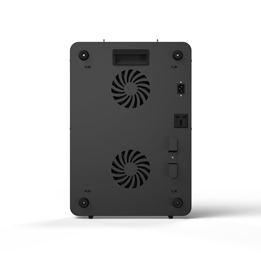Back of BestQool BQ150 red light therapy panel, black, showing dual cooling fans and power input
