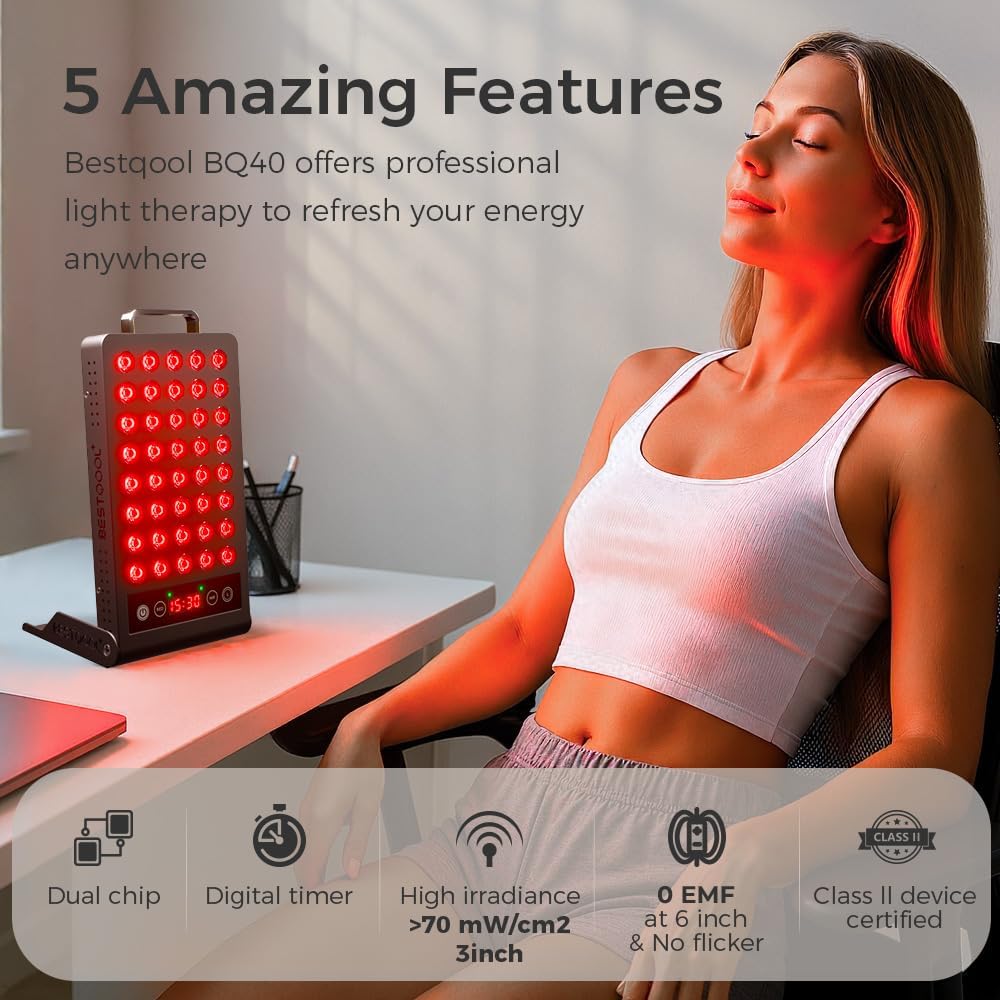 BestQool Red Light Therapy, Dual Chip 660nm 850nm Clinical Grade Red Light Therapy for Face, Portable Infrared Light Therapy for Body, Pain Relief, Muscle Fast Recovery. 50W.