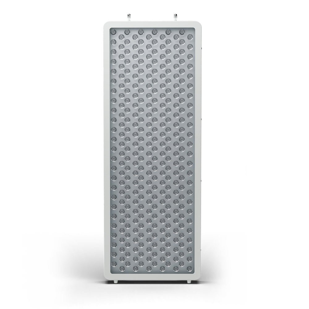 White Bestqool Pro300 full-body red light therapy panel, unlit, with dual-chip LEDs for advanced 4-wavelength treatment.