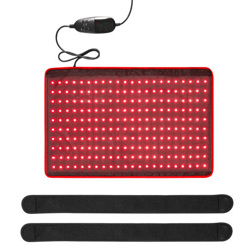 BestQool Redot M flexible red light therapy wrap pad featuring high-density red LEDs, controller, and attachment straps.