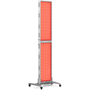 BestQool multi-unit red light therapy setup: two stacked panels on a wheeled stand for full-body at-home treatment.