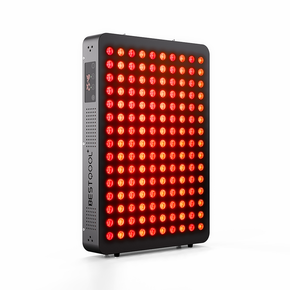Man using Bestqool BQ150 red light therapy panel for wellness benefits.
