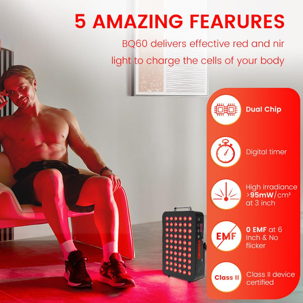 Bestqool Red Light Therapy, Dual Chip Clinical Grade LED Device with Near-Infrared Light 660nm 850nm High Power Panel, Ideal for Body, Face, Recovery, Improve Sleep, Skin Health, 105W (Black 60) B07ZCDDLDN
