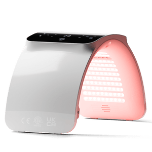 7 color photon LED light therapy device with red glowing panels and touchscreen controls