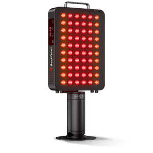 BestQool BQ60Pro Clamp Type 6-Wavelength Red Light Therapy device with timer display and adjustable stand.