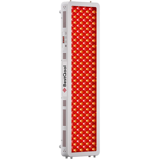 Full-body red light therapy panel with dual-chip LED array and white frame