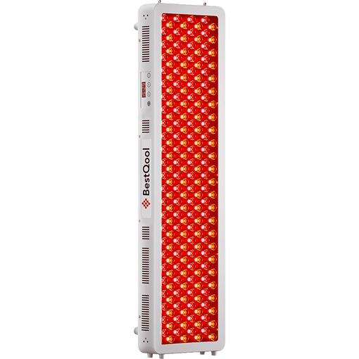 Full-body red light therapy panel with dual-chip LED array and white frame