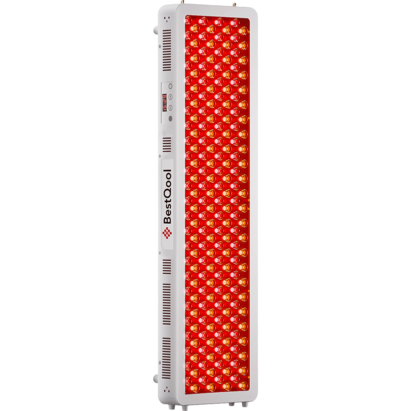 Full-body red light therapy panel with dual-chip LED array and white frame