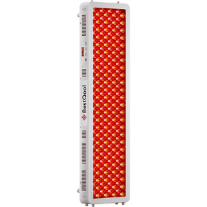 Full-body red light therapy panel with dual-chip LED array and white frame