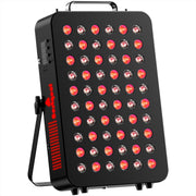 Black tabletop red light therapy panel with 60 LED beads, stand, and side control display