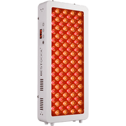 BestQool Half-Body Red Light Therapy Pro100, medical-grade freestanding device with glowing red LEDs & digital timer.